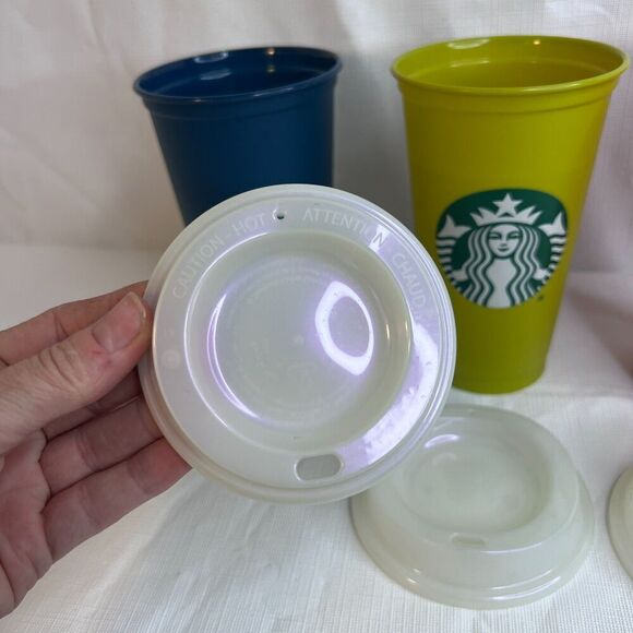 Starbucks Reusable Color Changing Cold Hot Plastic Cups Set of 3 w/ Coffee Lids - Picture 13 of 13